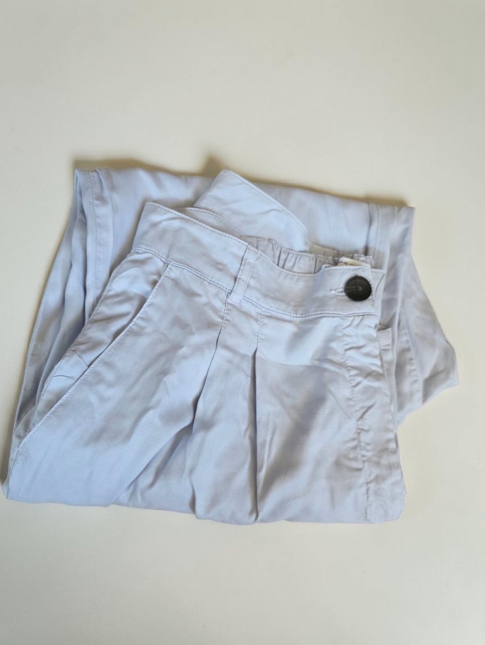 Light Blue Pleated Casual Pants, High-Rise, Cropped